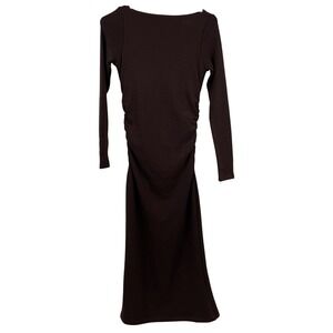 OGL Move Chocolate Brown Ruched Long Sleeve Midi Dress XS